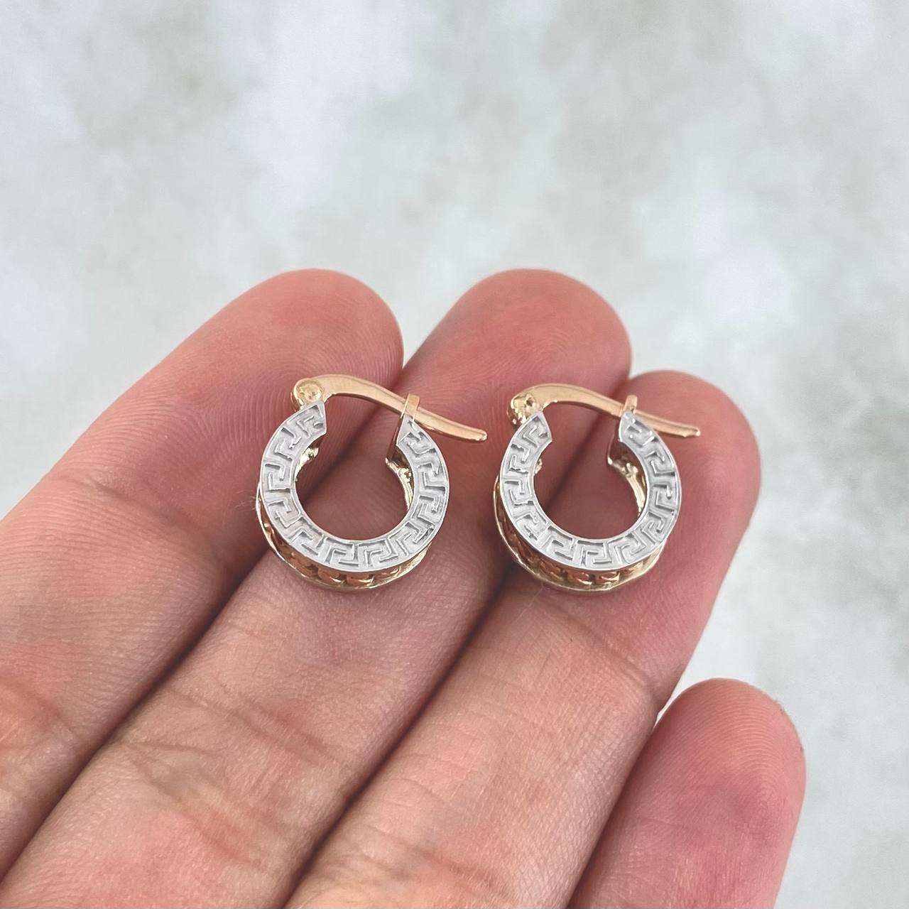 Hoop Earrings Tribal 4.85gr / 1.5cm / Two 18K White and Rose Gold