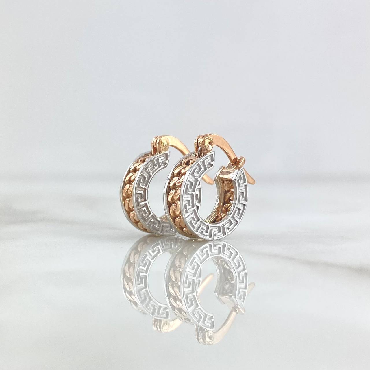 Hoop Earrings Tribal 4.85gr / 1.5cm / Two 18K White and Rose Gold