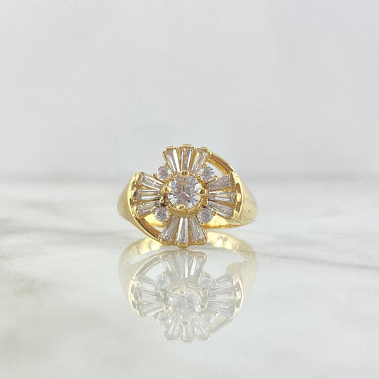 Flower Basteada Ring 5.8gr / Size 7 1/4 / White Zircons 18K Yellow Gold *