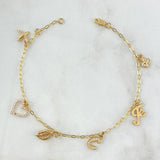 Bracelet Box 4.5gr / 20.5cm / "Airplane - Heart - Leaf - Letter C - Faith - Clover" 18K Yellow Gold
