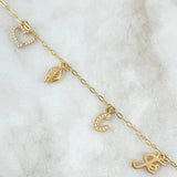 Bracelet Box 4.5gr / 20.5cm / "Airplane - Heart - Leaf - Letter C - Faith - Clover" 18K Yellow Gold