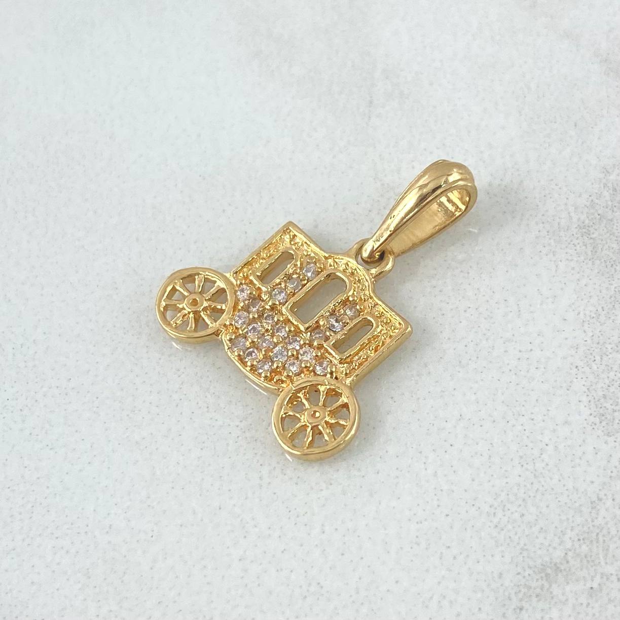 Pendant Carriage 1.45gr / 1.9cm / White Zircons 18K Yellow Gold
