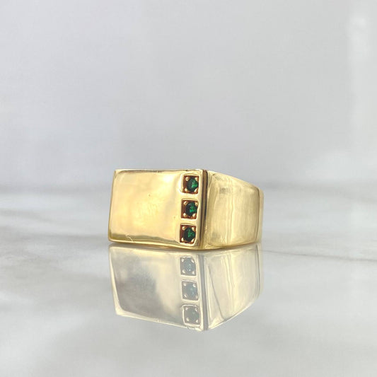 Seal Ring Vertical Line 7.6gr / Size 9 1/4 / Green Zircons 18K Yellow Gold