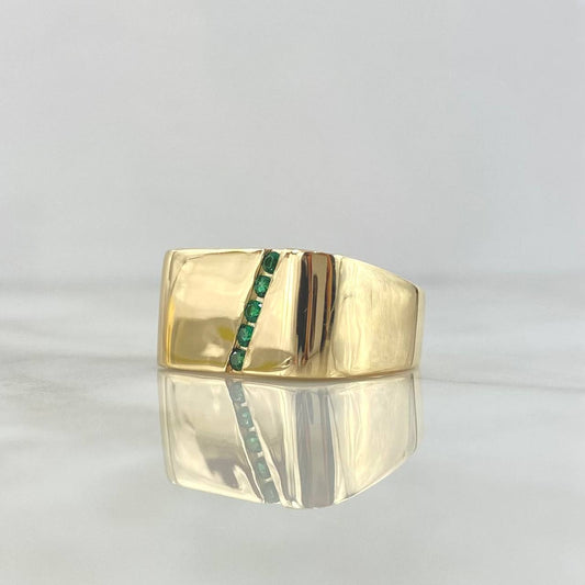 Intermediate Line Diagonal Signet Ring 8.85gr / Size 10 / Green Zircons 18K Yellow Gold ©