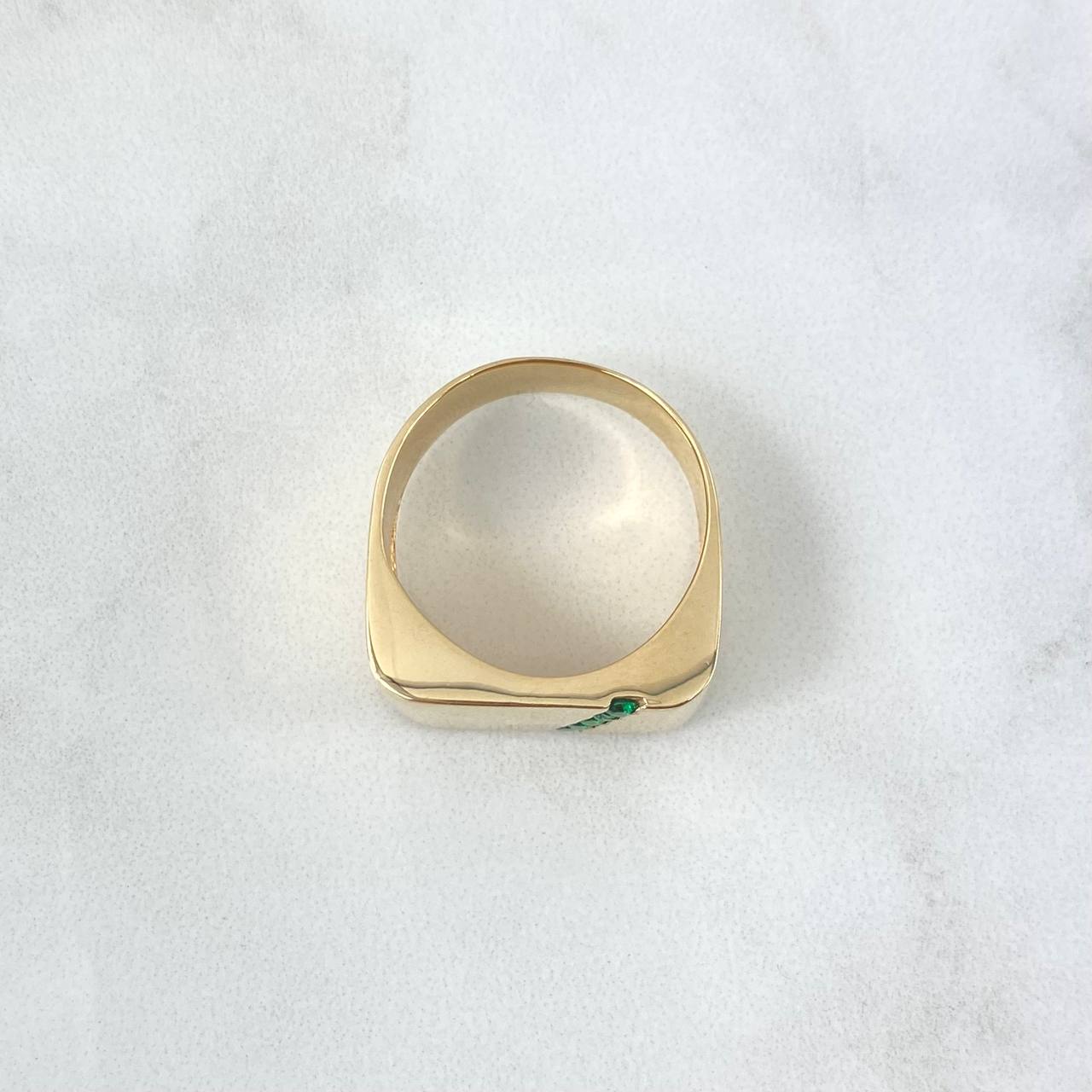 Intermediate Line Diagonal Signet Ring 8.85gr / Size 10 / Green Zircons 18K Yellow Gold ©