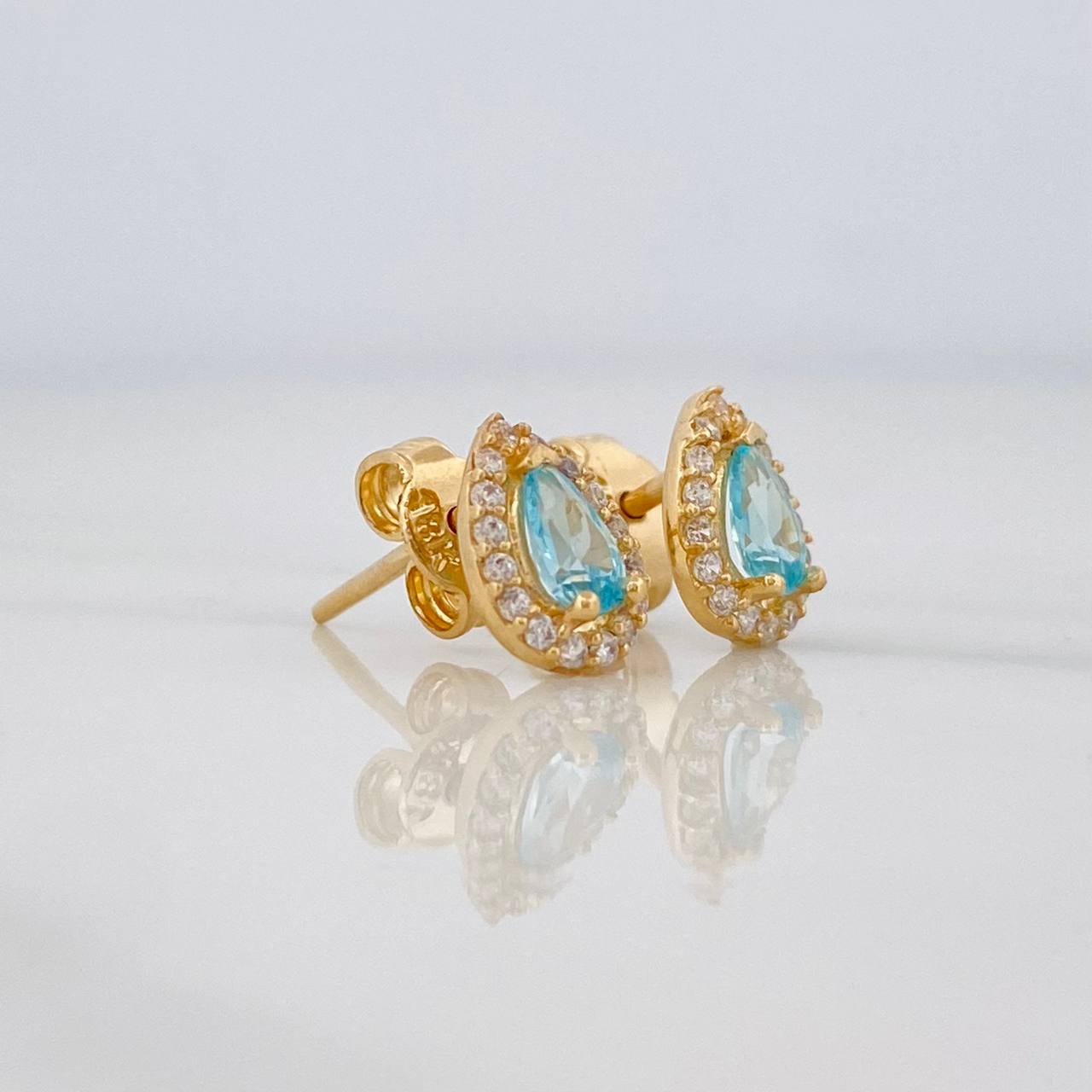Stud Earrings Halo Teardrop 1.2g / in / 5.8mm Yellow Gold 18K