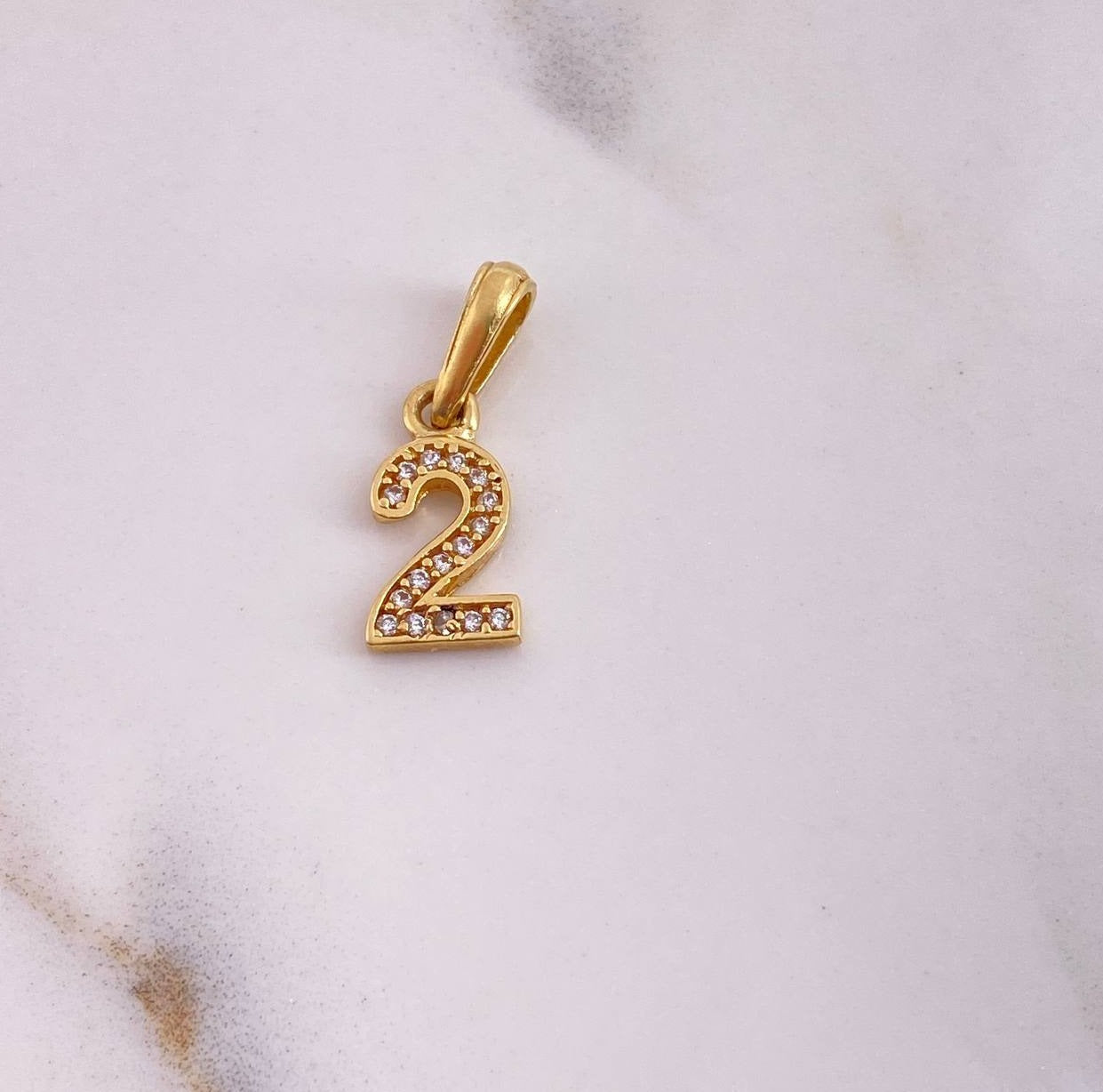 Pendant Number 2 0.85gr / 1.8cm / White Zirconia 18K Yellow Gold #