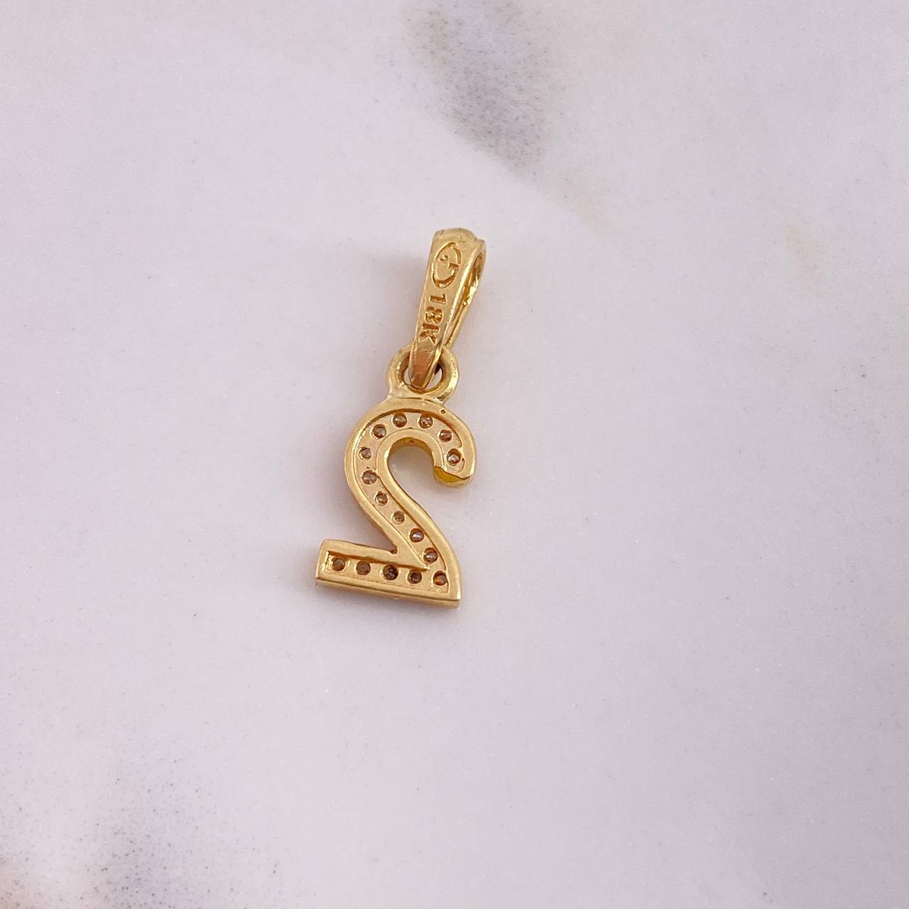 Pendant Number 2 0.85gr / 1.8cm / White Zirconia 18K Yellow Gold #