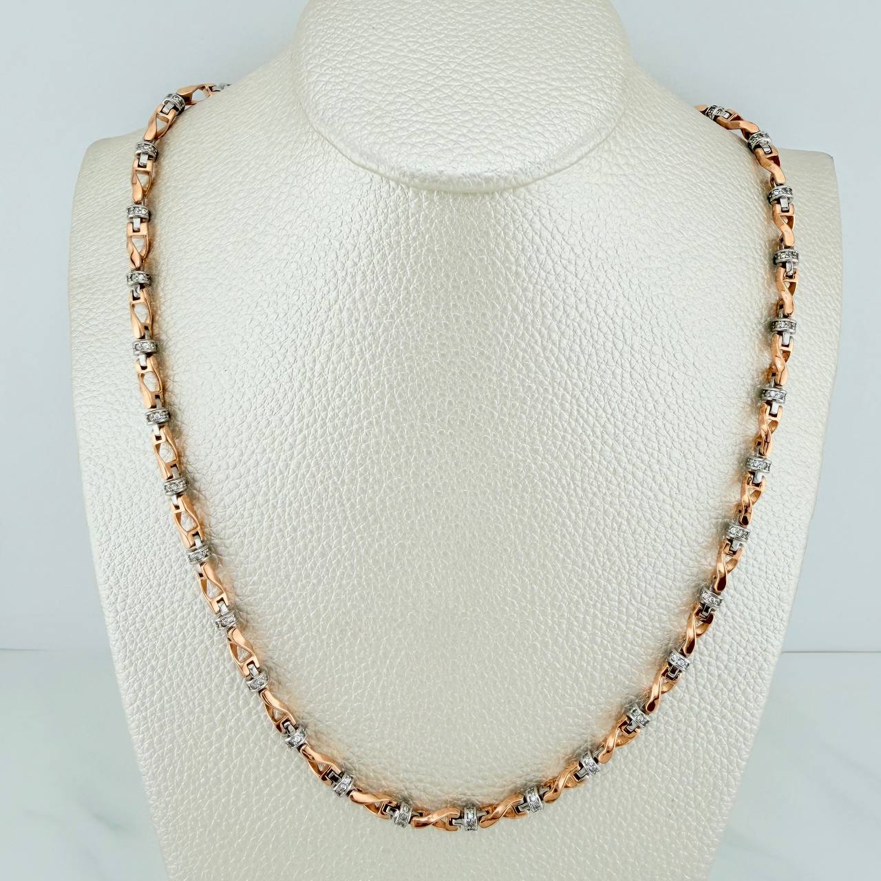 Cadena Rustica Nautilius 51.6gr / 27 3/4 in / 4.2mm Dos Oros Blanco Rosa 18K $