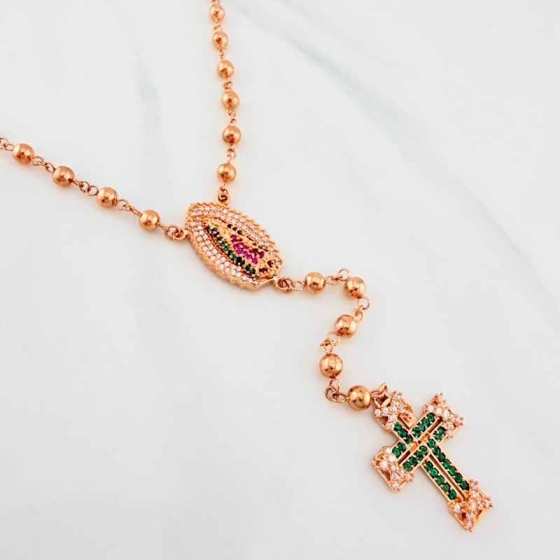 Rosary Virgin of Guadalupe 13.55 g / 15 1/4 in / 4 mm 18K Rose Gold