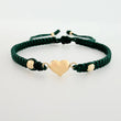 Green Woven Bracelet Heart Diamond Cut Beads Yellow Gold 18K
