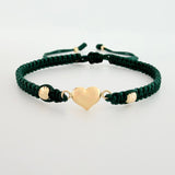 Green Woven Bracelet Heart Diamond Cut Beads Yellow Gold 18K