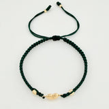 Green Woven Bracelet Heart Diamond Cut Beads Yellow Gold 18K