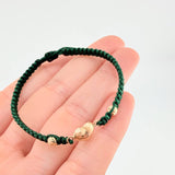 Green Woven Bracelet Heart Diamond Cut Beads Yellow Gold 18K