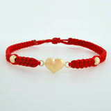 Red Woven Bracelet Heart Diamond Cut Beads Yellow Gold 18K