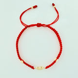 Red Woven Bracelet Heart Diamond Cut Beads Yellow Gold 18K