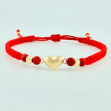 Red Woven Bracelet Heart Diamond Cut Beads Yellow Gold 18K