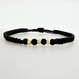 Black Woven Bracelet Plain Beads Yellow Gold 18K