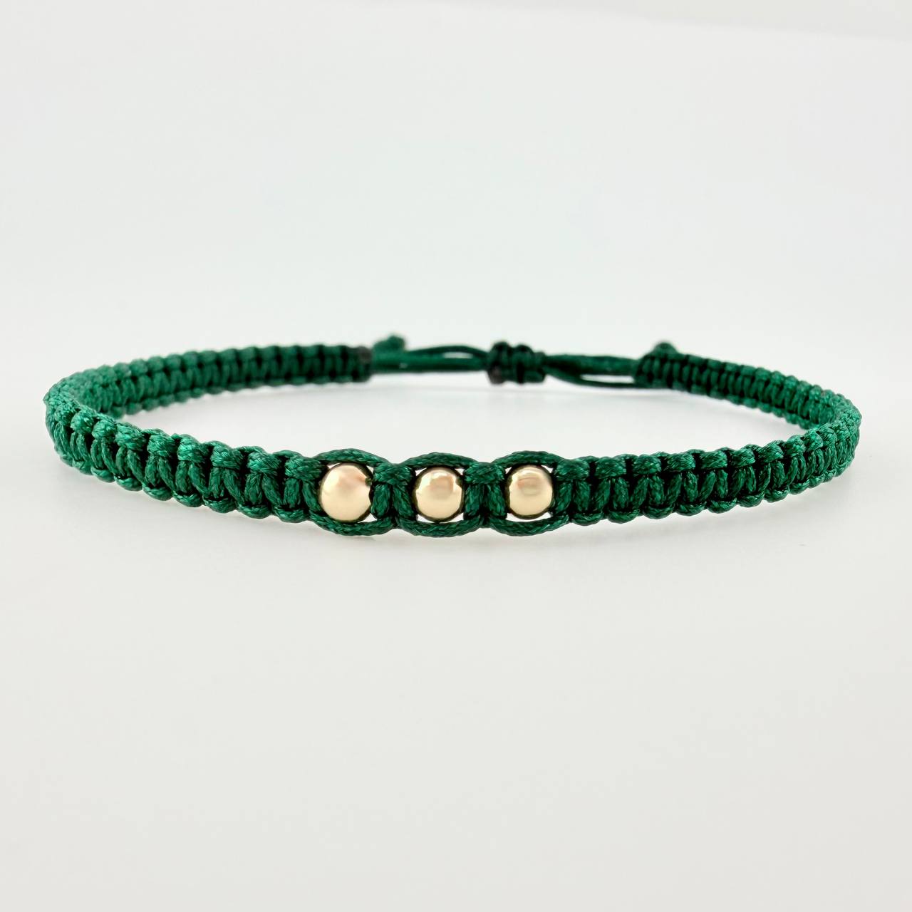 Green Woven Bracelet Plain Beads Yellow Gold 18K