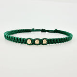 Green Woven Bracelet Plain Beads Yellow Gold 18K