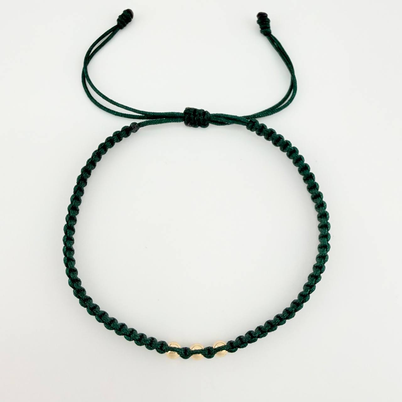 Green Woven Bracelet Plain Beads Yellow Gold 18K