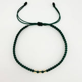 Green Woven Bracelet Plain Beads Yellow Gold 18K