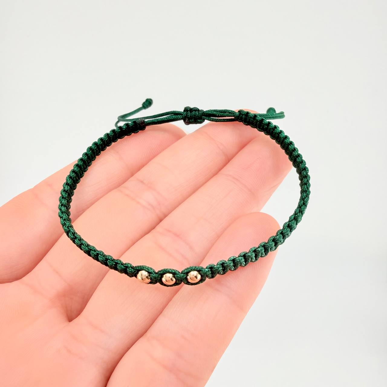 Green Woven Bracelet Plain Beads Yellow Gold 18K
