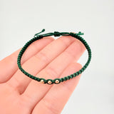 Green Woven Bracelet Plain Beads Yellow Gold 18K