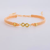 Pink Woven Bracelet Infinity Diamond Cut Beads Yellow Gold 18K