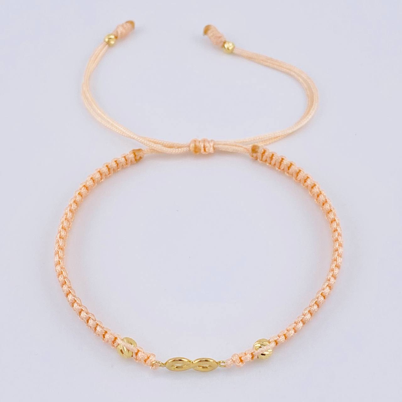 Pink Woven Bracelet Infinity Diamond Cut Beads Yellow Gold 18K