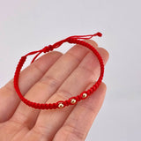 Red Woven Bracelet Plain Beads Yellow Gold 18K