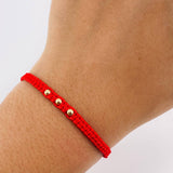 Red Woven Bracelet Plain Beads Yellow Gold 18K