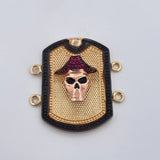 Charm Skull Plate 9.5gr / 3.5cm / Fuchsia Zircons Black Two Golds Black Yellow 18K &