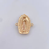 Charm Virgin Guadalupe 4.95gr / 2.6cm / Green Fuchsia White Zircons 18K Yellow Gold &