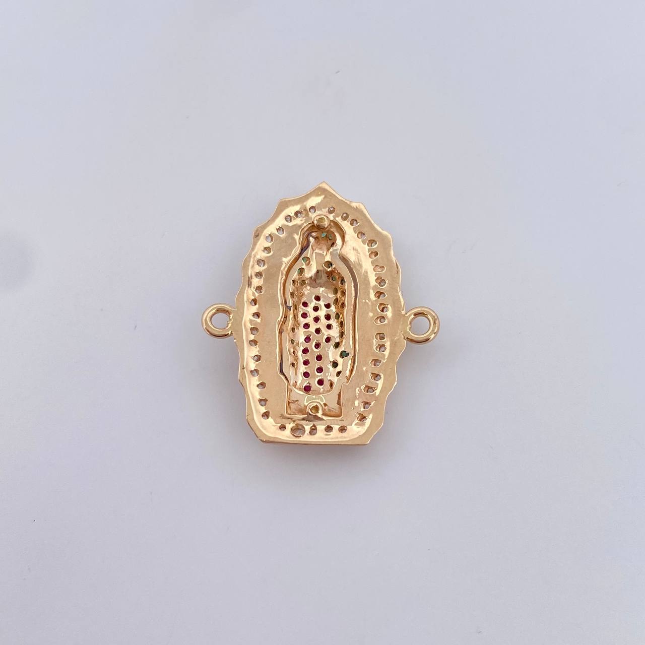 Charm Virgin Guadalupe 4.75gr / 2.6cm / Green Fuchsia White Zircons 18K Yellow Gold &