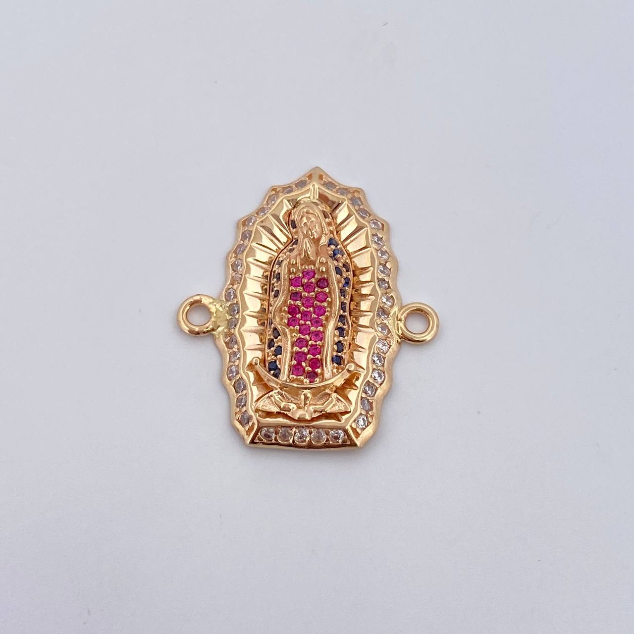 Herraje Virgen Guadalupe 4.95gr / 2.6cm / Circones Blancos Azules Fucsias Oro Amarillo 18K &