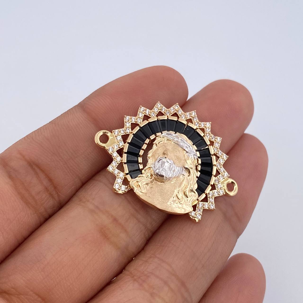 Charm Face Jesus Halo 6.45gr / 2.3cm / White and Black Zircons Two 18K Yellow and White Golds &