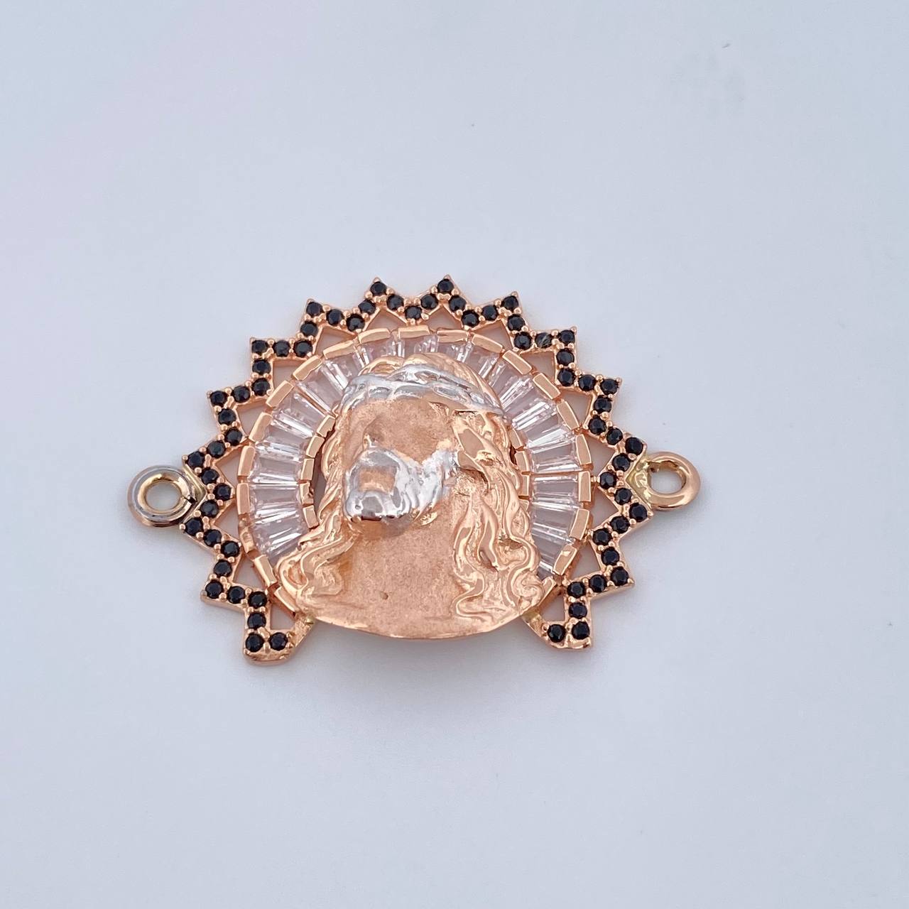 Charm Face Jesus Aureola 6.5gr / 2.3cm / White and Black Zircons Two 18K White and Rose Golds &