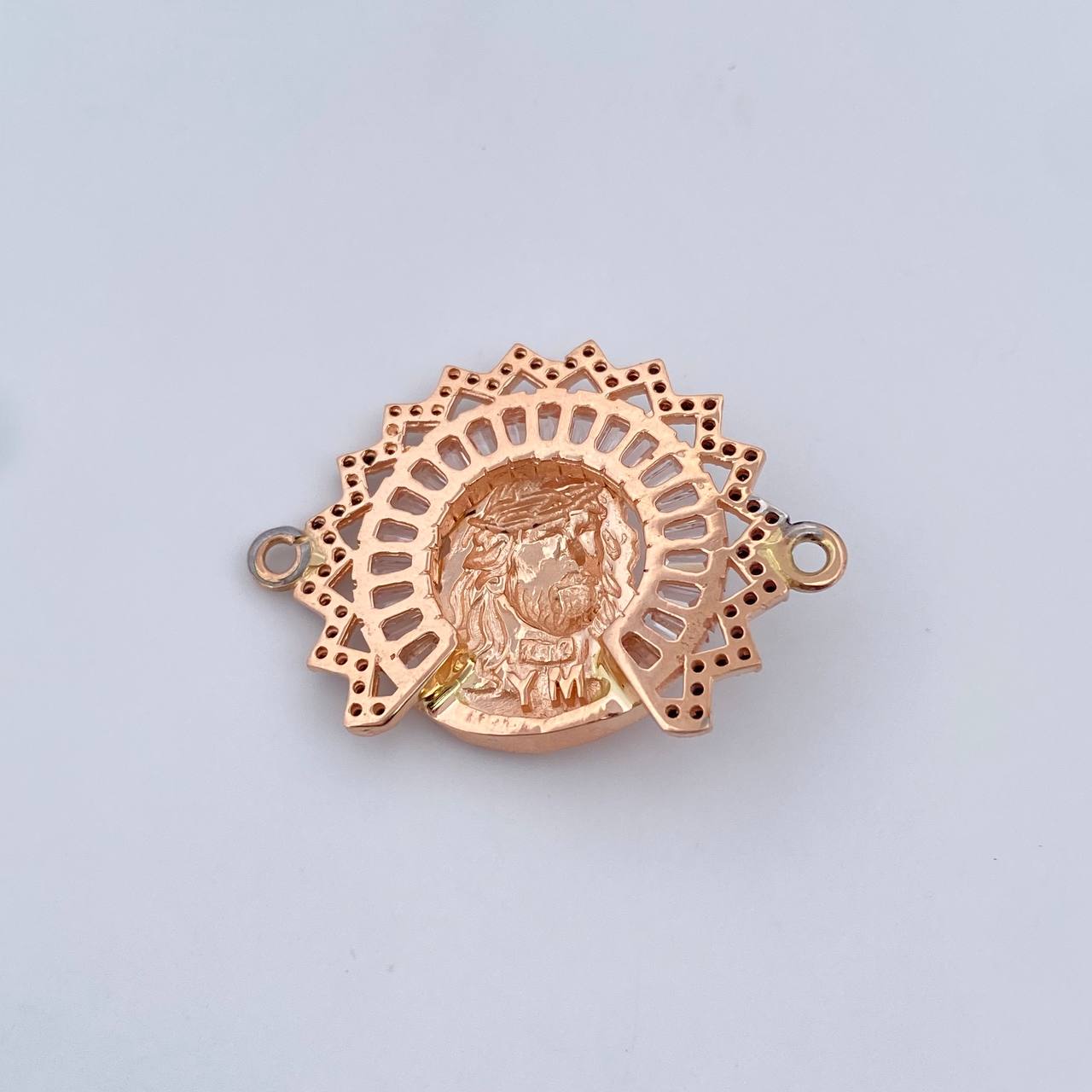 Charm Face Jesus Aureola 6.5gr / 2.3cm / White and Black Zircons Two 18K White and Rose Golds &