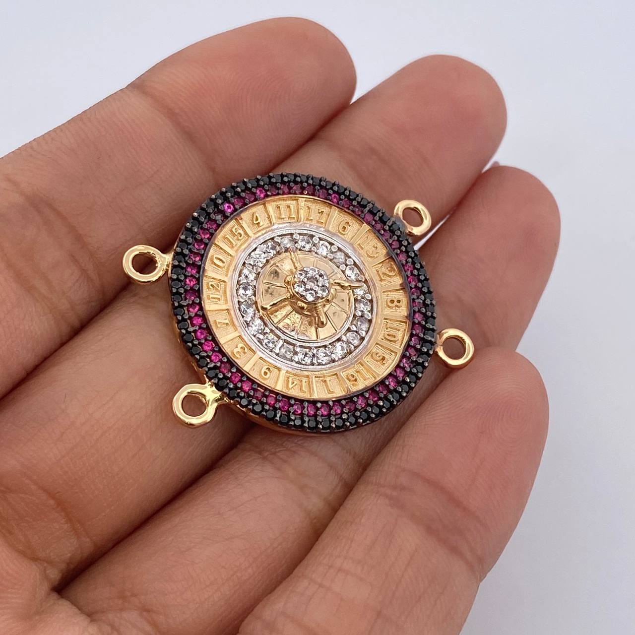 Charm Roulette 6.3gr / 2.6cm / White Black Fuchsia Zircons Three 18K Golds &