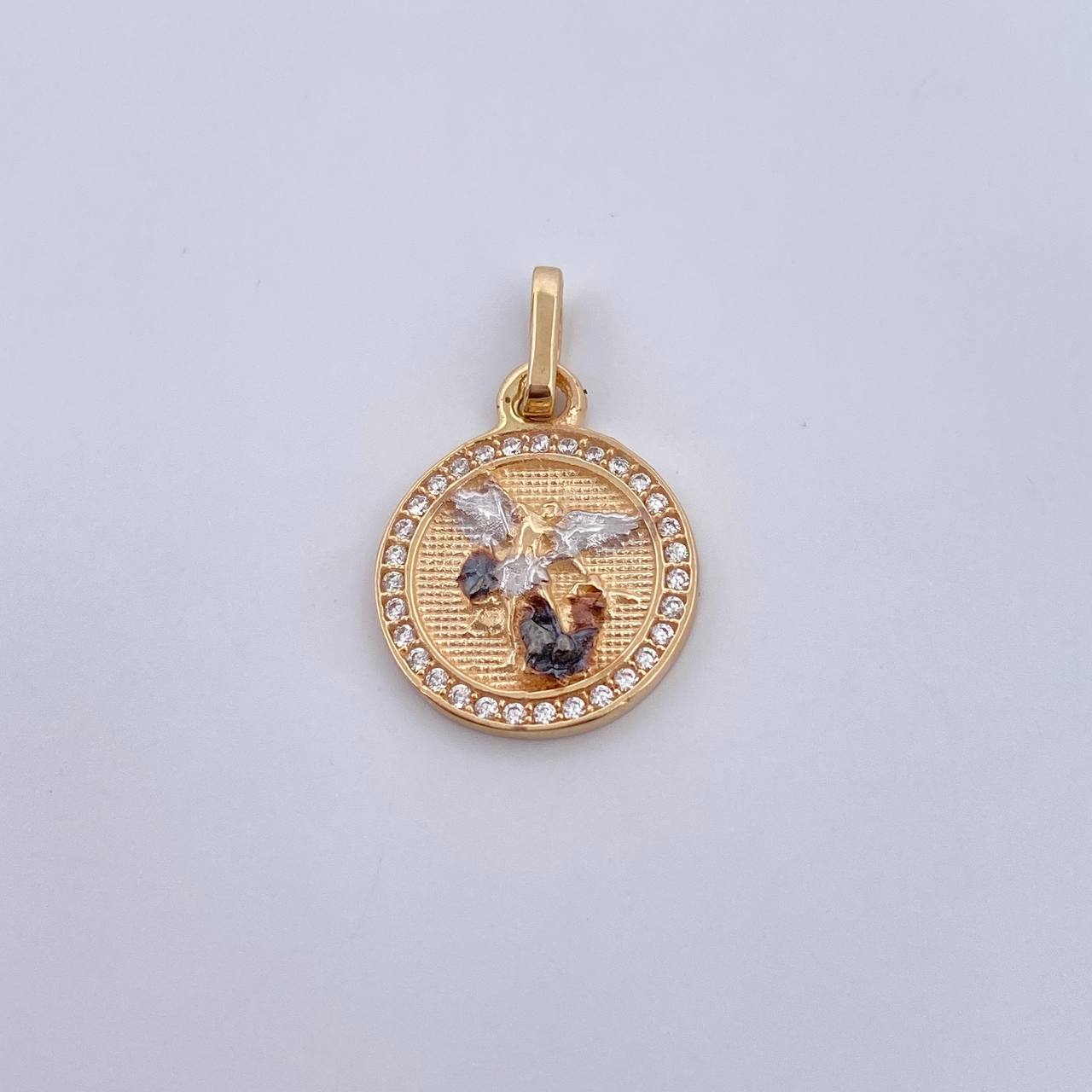 Pendant San Miguel Archangel 2.35gr / 2.2cm / White Zirconia Three 18K Golds &