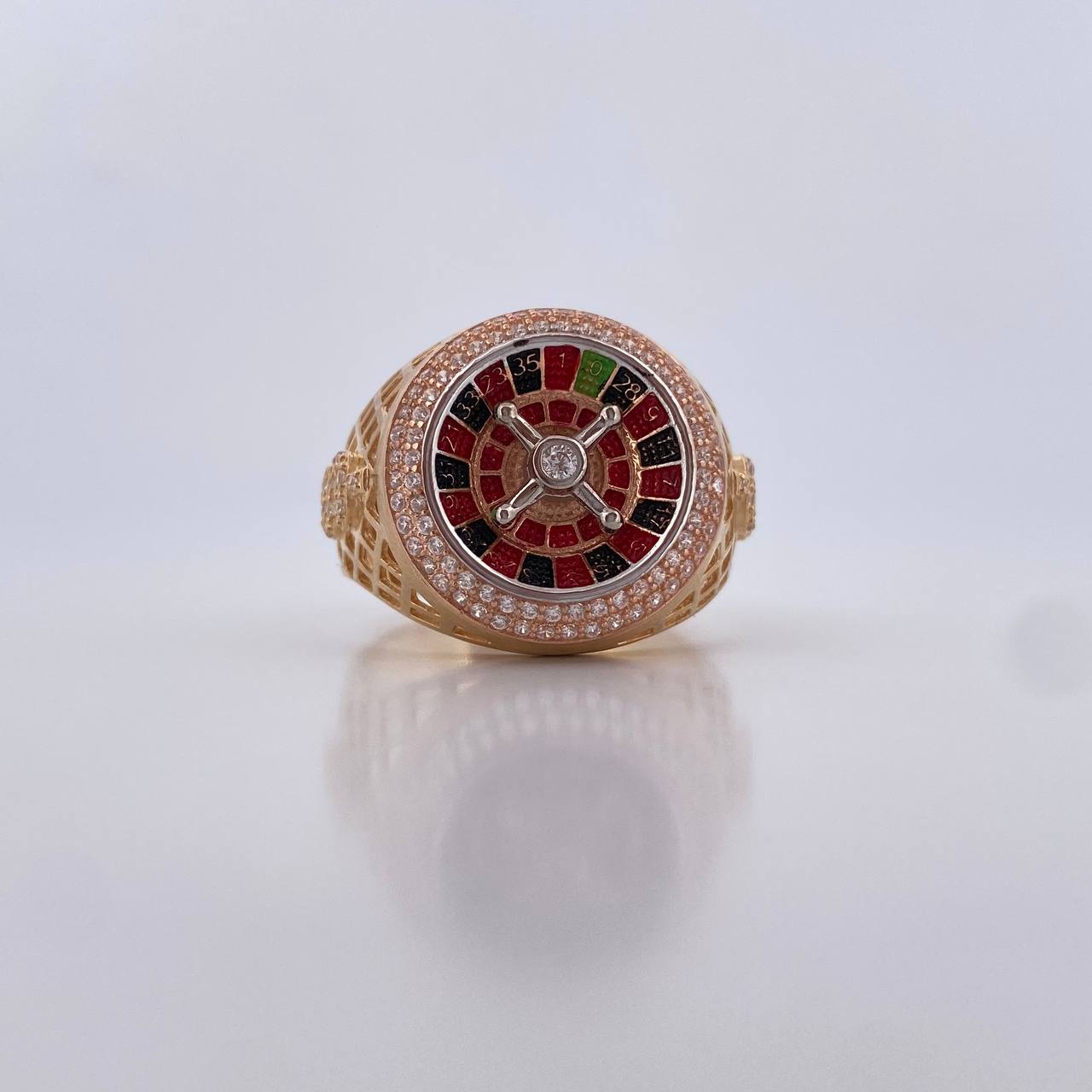 Roulette Ring 10.7gr / T10 1/4 / White Zircons Three 18K Golds &