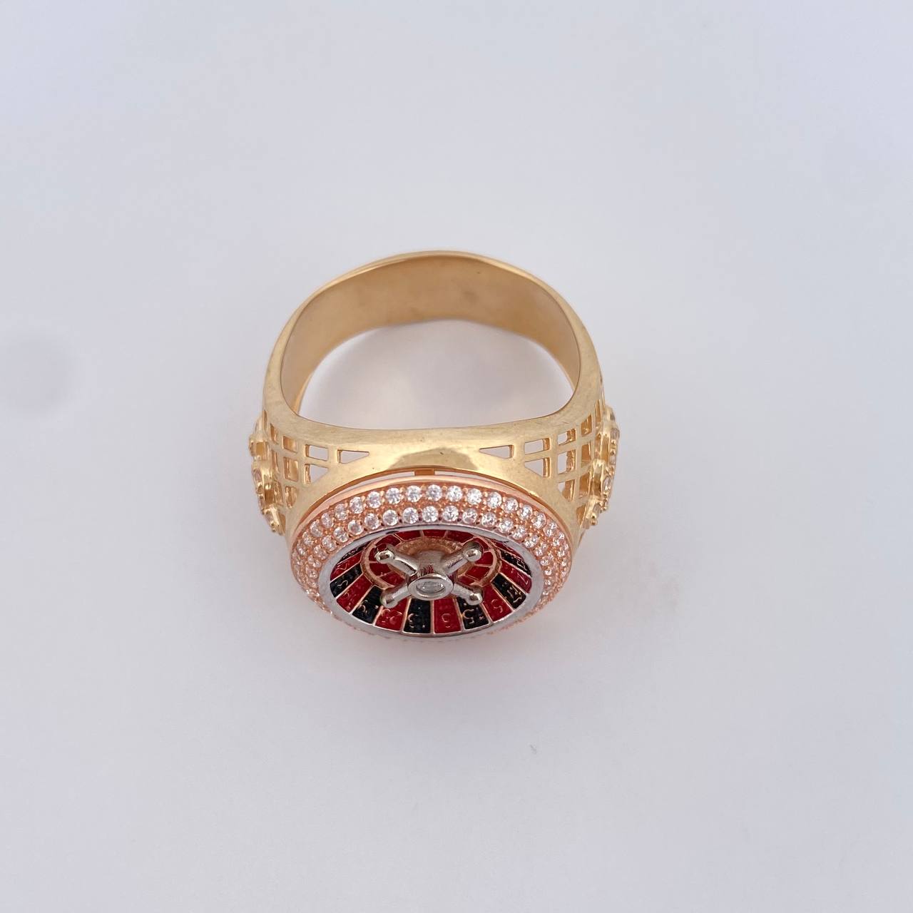 Roulette Ring 10.7gr / T10 1/4 / White Zircons Three 18K Golds &