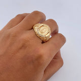 Virgin Guadalupe Ring 11.1gr / Size 11 1/2 / White Zircons 18K Yellow Gold &