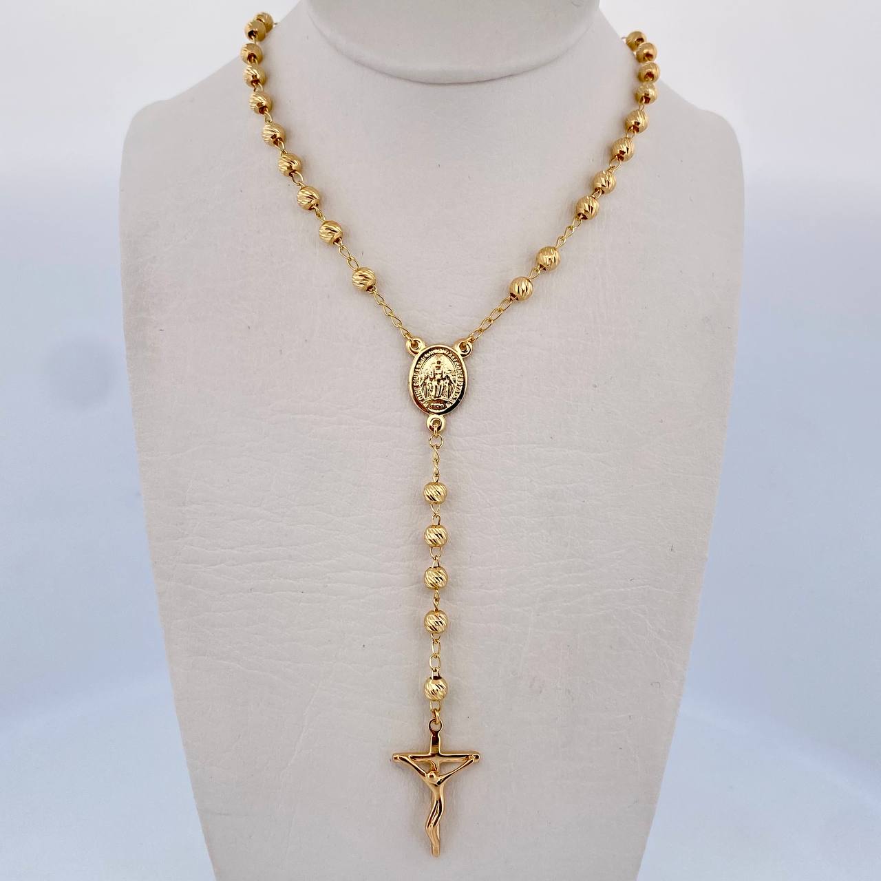 Miraculous Virgin Rosary 10.85gr / 56.4cm / 4mm Ball Diamond Cut 18K Yellow Gold &