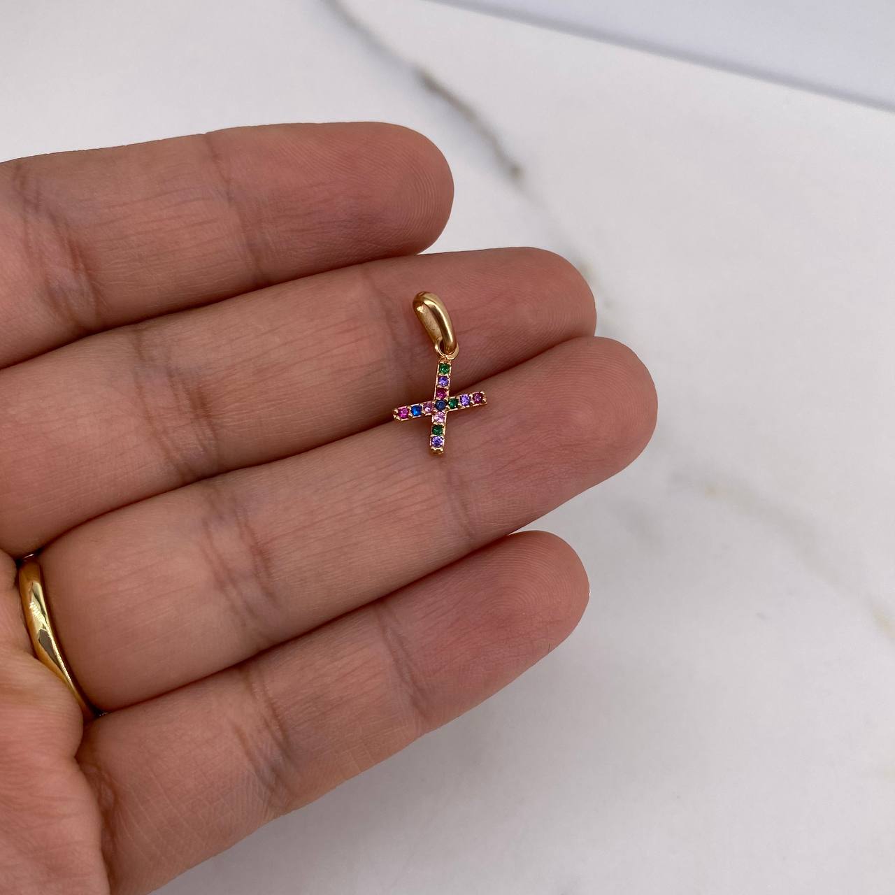 Pendant Letter X 0.55gr / 1.6cm / Colored Zircons 18K Rose Gold #