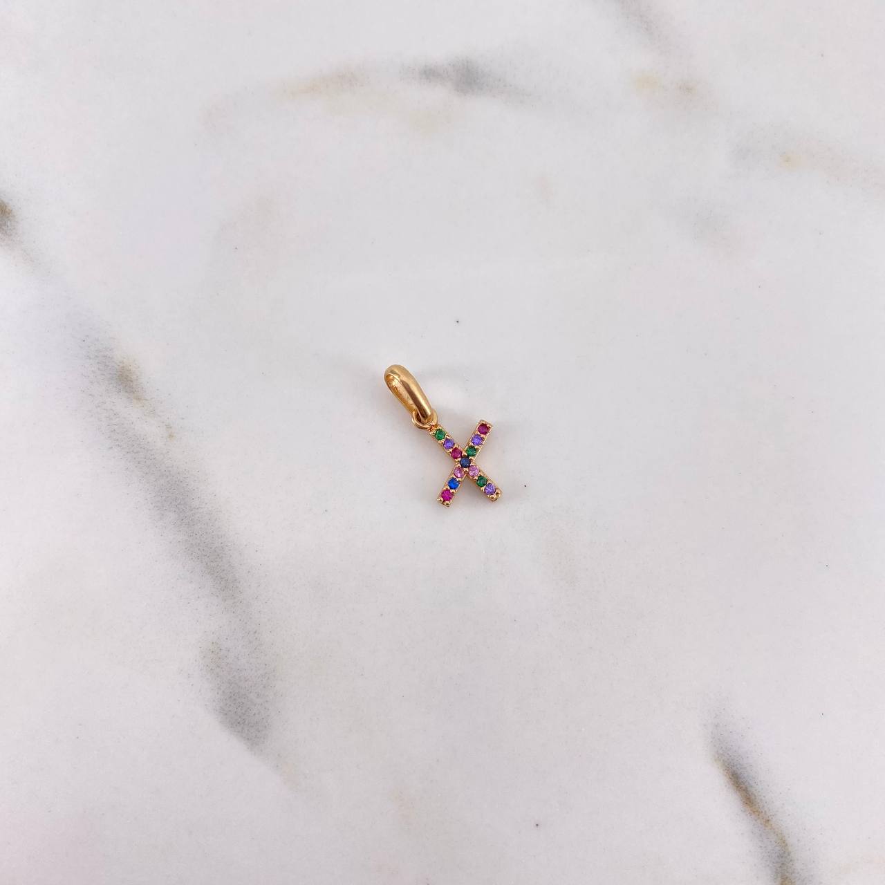 Pendant Letter X 0.55gr / 1.6cm / Colored Zircons 18K Rose Gold #