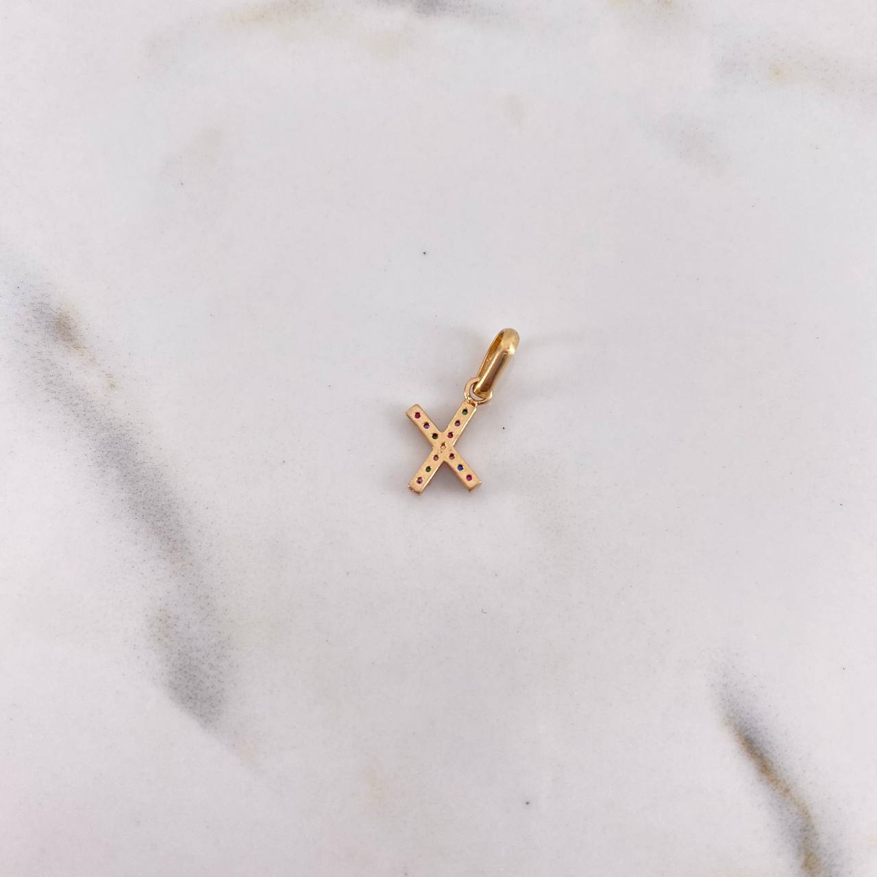 Pendant Letter X 0.55gr / 1.6cm / Colored Zircons 18K Rose Gold #