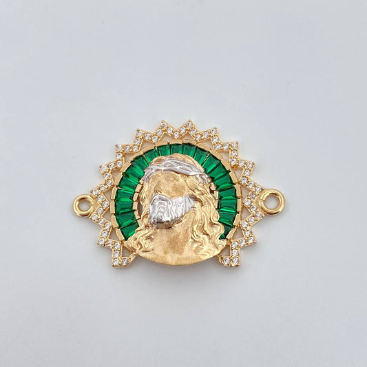Charm Face Jesus Aureola 6.55gr / 2.3cm / White Green Zircons Two Yellows Yellow White 18K &