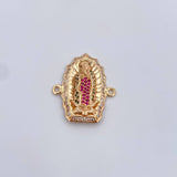 Charm Virgin Guadalupe 4.95gr / 2.6cm / Green Fuchsia White Zircons 18K Yellow Gold &